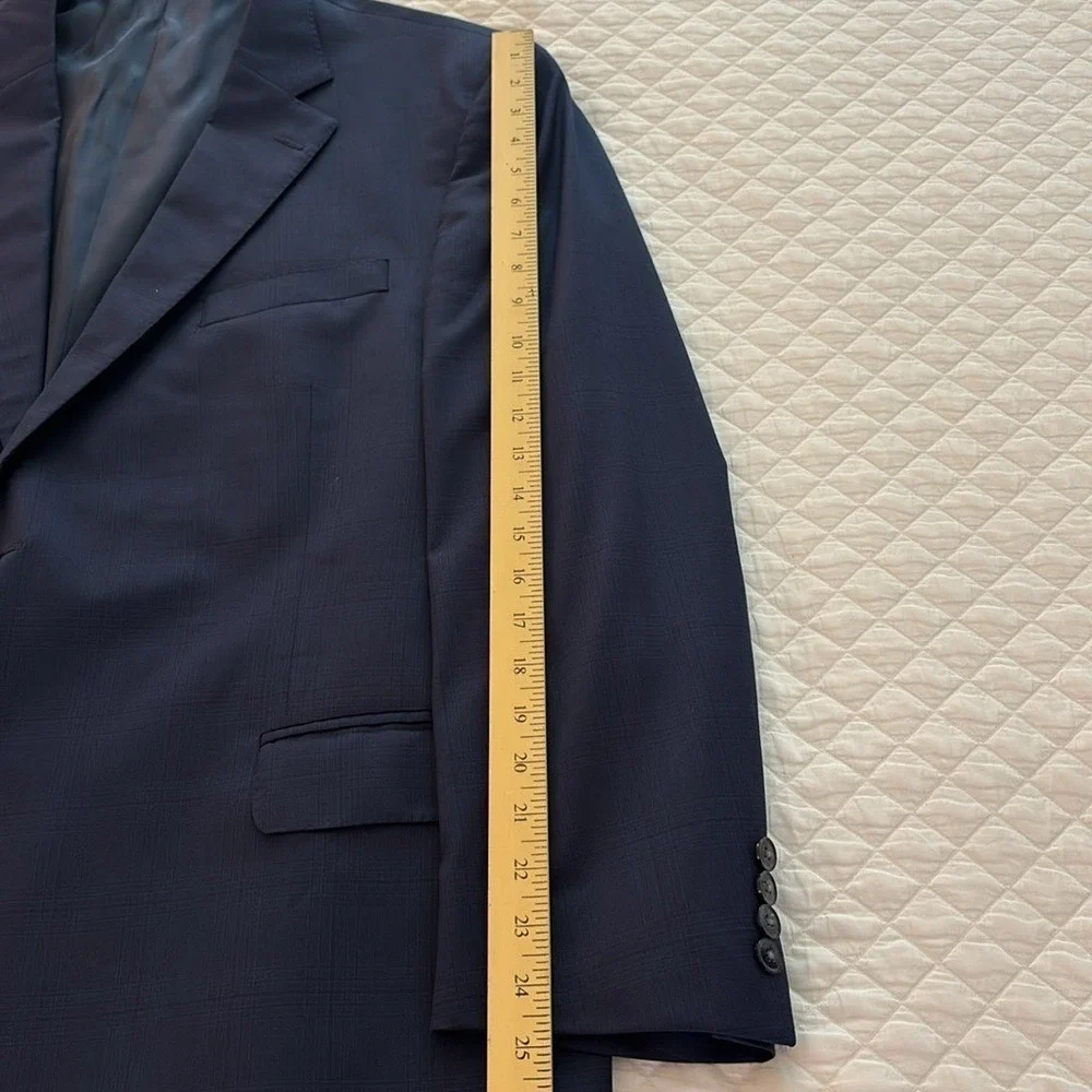 Peter Millar Navy Blue Plaid  Virgin Wool Two Button Blazer Sport Coat Men's 48R